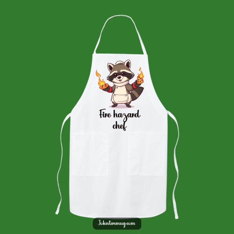 Funny Raccoon Pizza Apron: Cook with Caution - Flaming Pizza Juggling Act