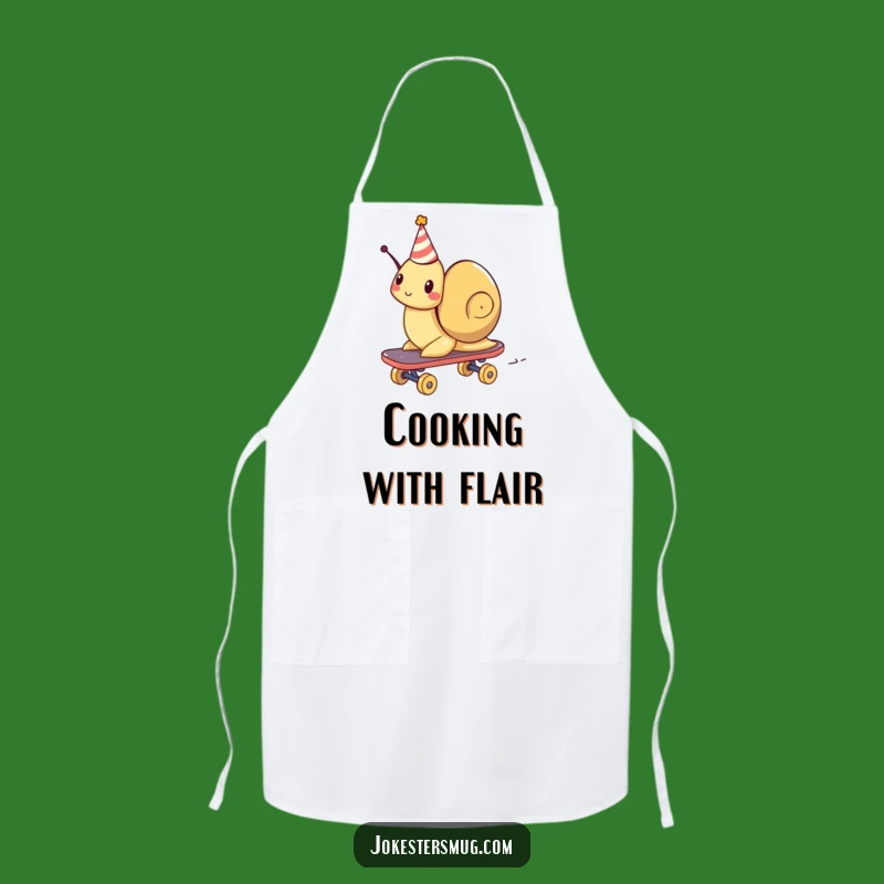 Funny Snail Skateboard Apron: Party Chef's Ride, Humorous Kitchen Wear