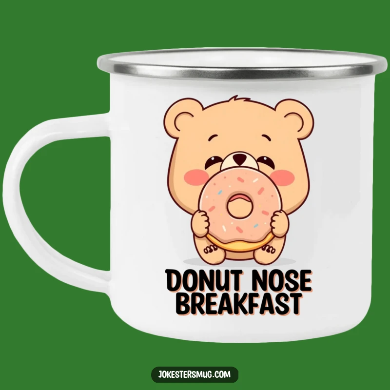 Funny Bewildered Bear Camping Mug: Adventure-Ready with a Donut Surprise