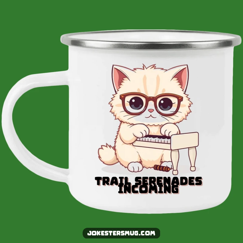 Funny Cat Piano Camping Mug: Fluffy Musician Outdoor Cup, Humorous Adventure Drinkware