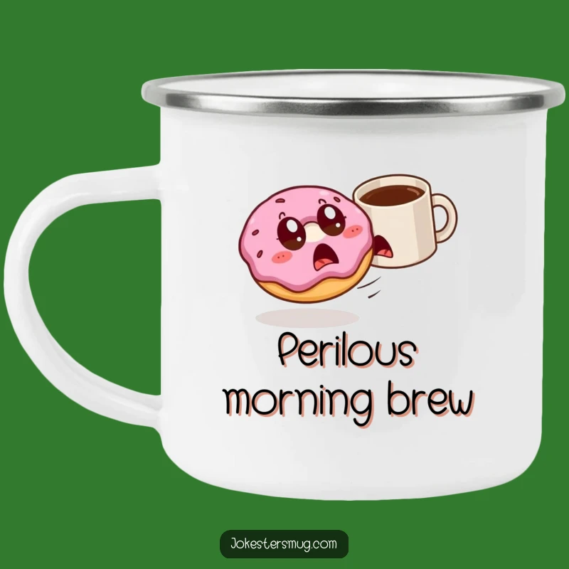 Funny Donut & Mug Chase Camping Mug: Breakfast Drama Outdoors
