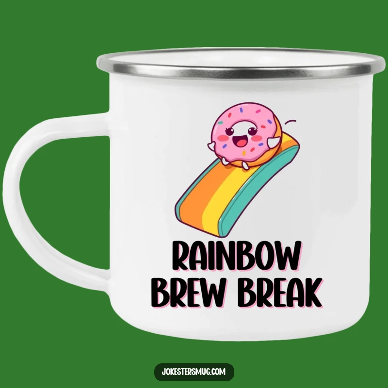 Funny Donut Rainbow Slide Camping Mug: Sip Sweetness Outdoors