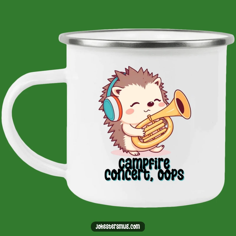 Funny Hedgehog Tuba Camping Mug: Adventure with Puzzlement - Outdoor Gift
