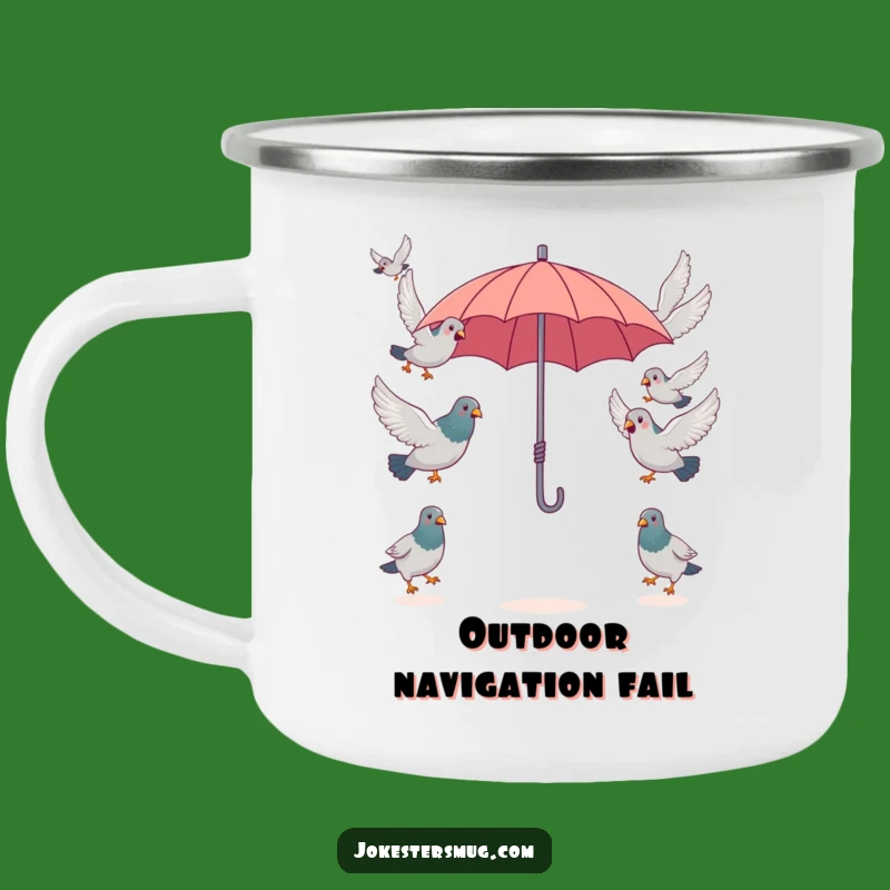 Funny Pigeon Umbrella Camping Mug, Outdoor Bird Chaos, Adventure-Ready Humor