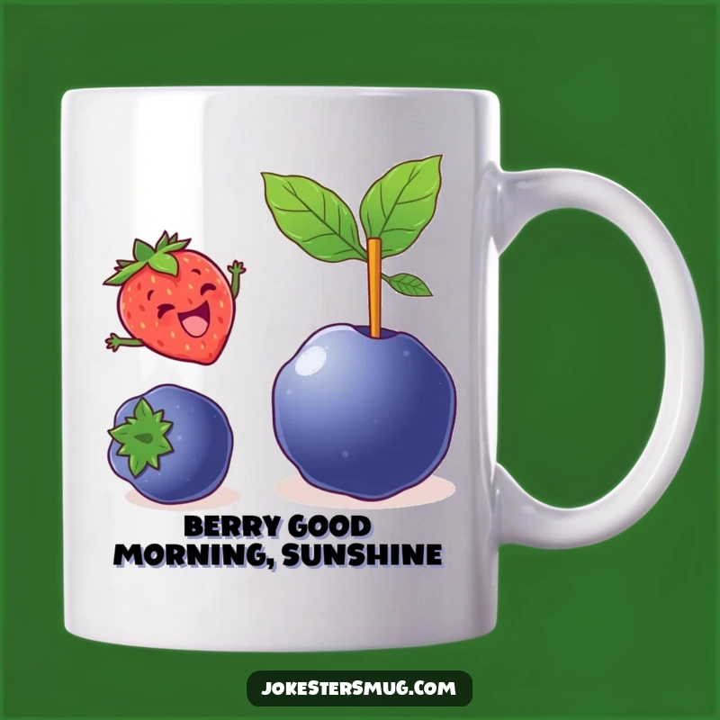 Funny Strawberry Vault Mug: A Delighted Berry Over A Blueberry - Perfect Funny Gift!