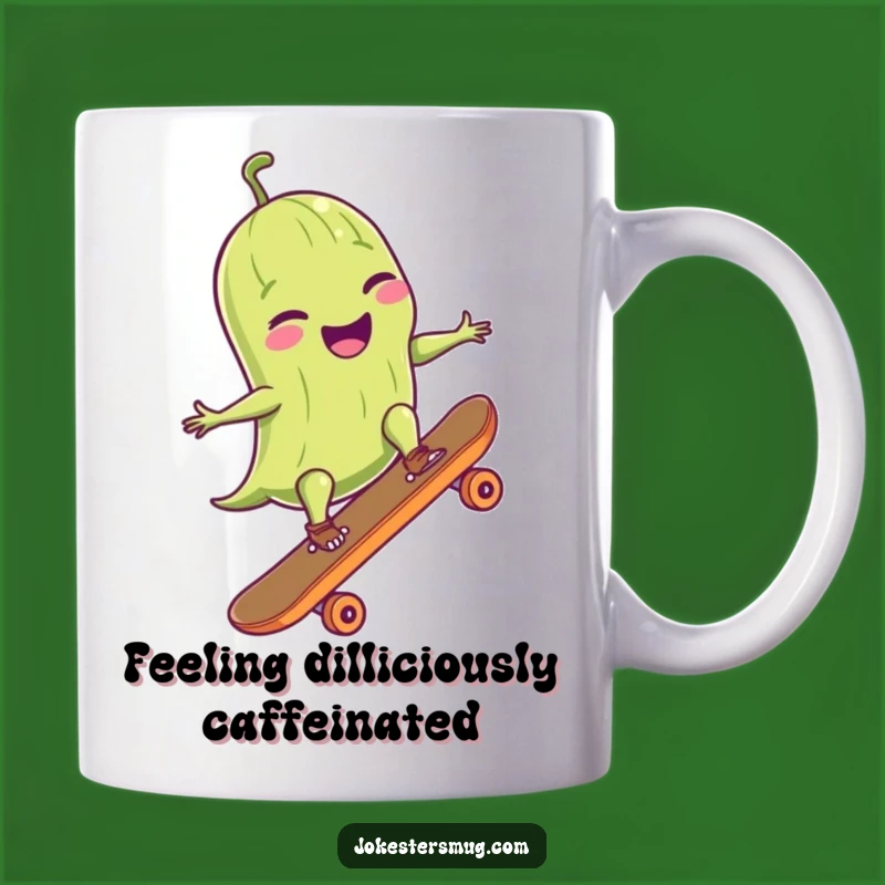 Funny Pickle Ollie Mug: A Giggling Skater Pickle Doing Tricks - Perfect Funny Gift!
