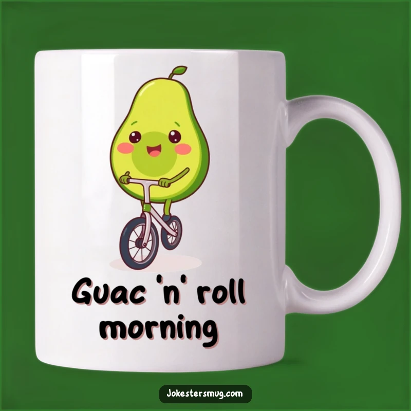 Funny Avocado Unicycle Mug: Smiling Fruit, Perfect Funny Gift for Health Nuts