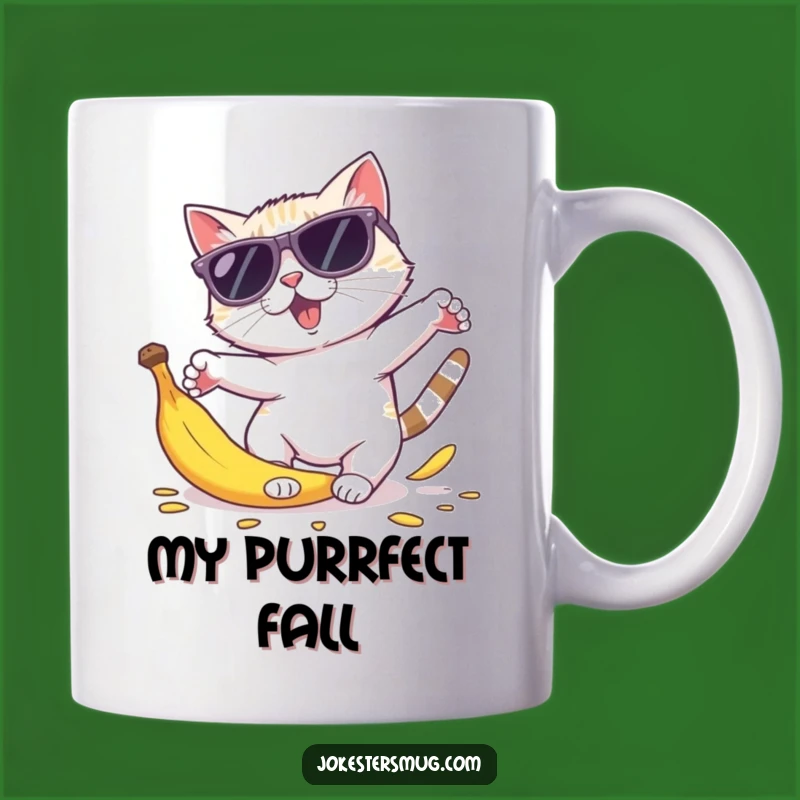 Funny Cat Sunglasses Mug: Banana Peel Trip Chaos Gift