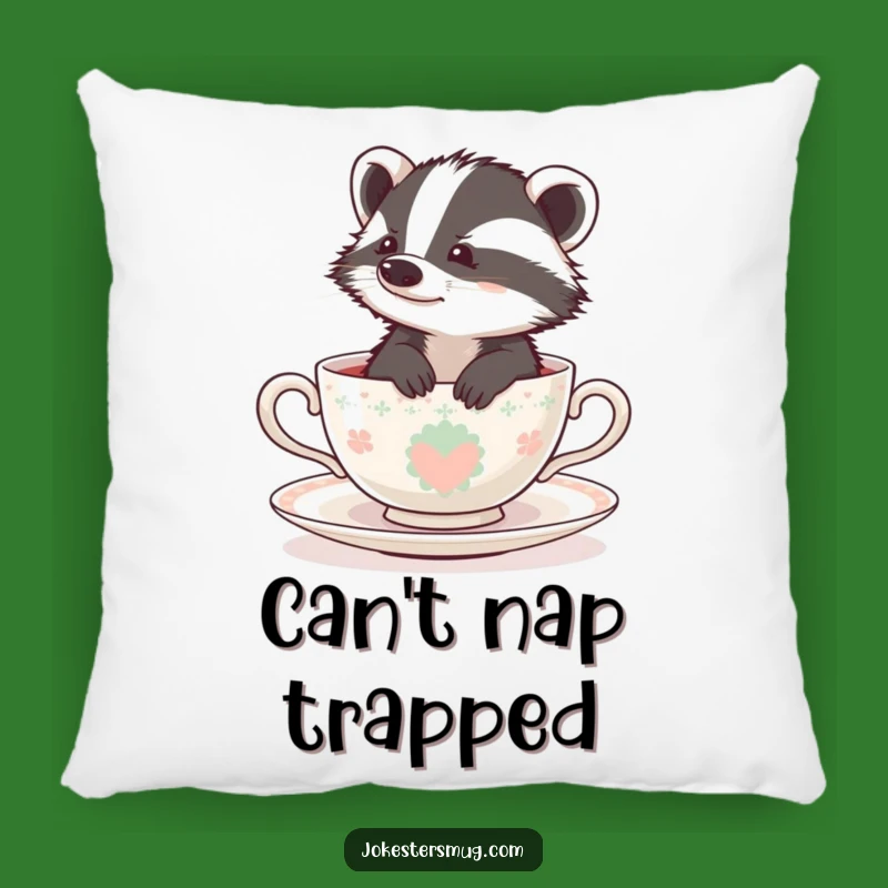 Funny Bewildered Badger Teacup Pillow - Cozy Comfort with a Hilarious Twist