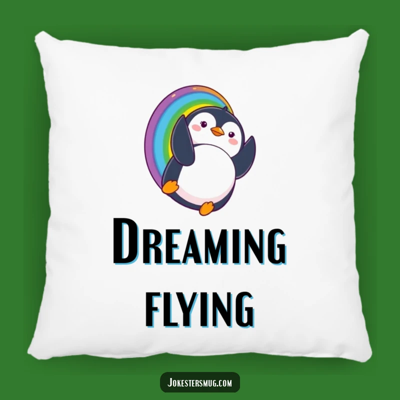 Funny Penguin Rainbow Pillow Cozy Surprise Landing Whimsical Gift
