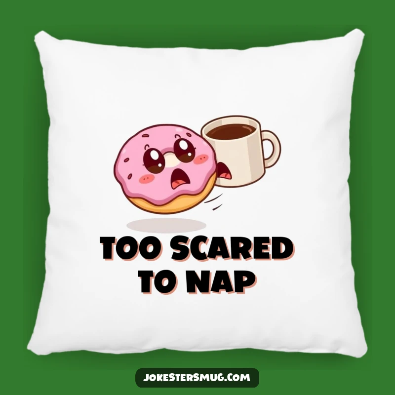 Funny Donut & Mug Chase Pillow: Comfy Chaos For Your Couch