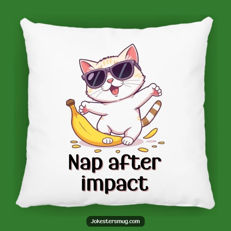 Funny Cat Sunglasses Pillow: Cozy Banana Peel Trip Cushion
