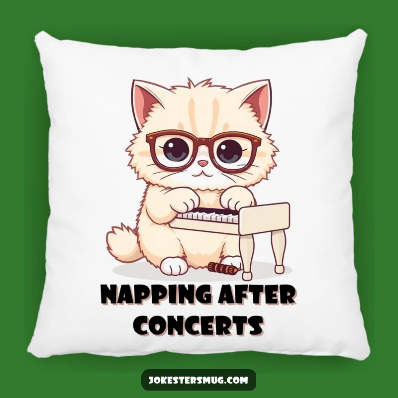 Funny Cat Piano Pillow: Cozy Fluffy Glasses Player, Humorous Accent Cushion