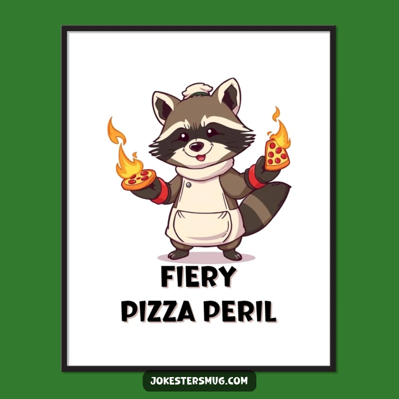 Funny Raccoon Pizza Digital Print: Flaming Juggler - Instant Kitchen Art