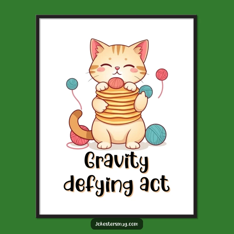 Funny Cat Pancake Juggler Digital Print: Hilarious Feline Art for Instant Joy