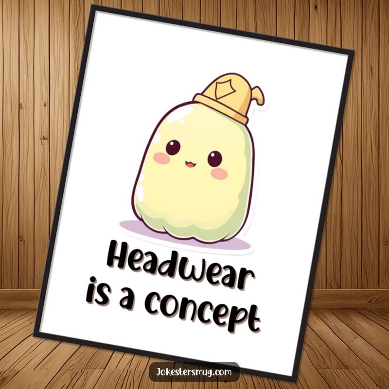 Funny digital art print captures a jelly blob failing to wear a hat, the hat phasing through.