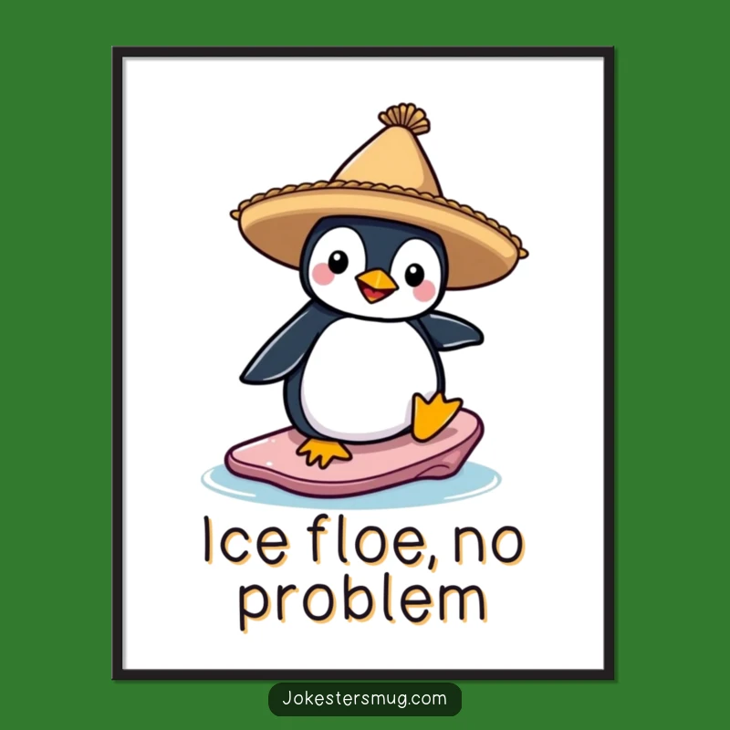 Funny Penguin Sombrero Surf Art Print: Hilarious Arctic Wall Decor