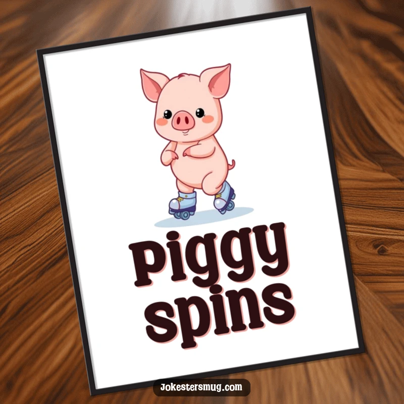 Funny Roller Skating Pig Digital Art Print: A pig on roller skates attempts a figure eight, for instant playful digital decor.