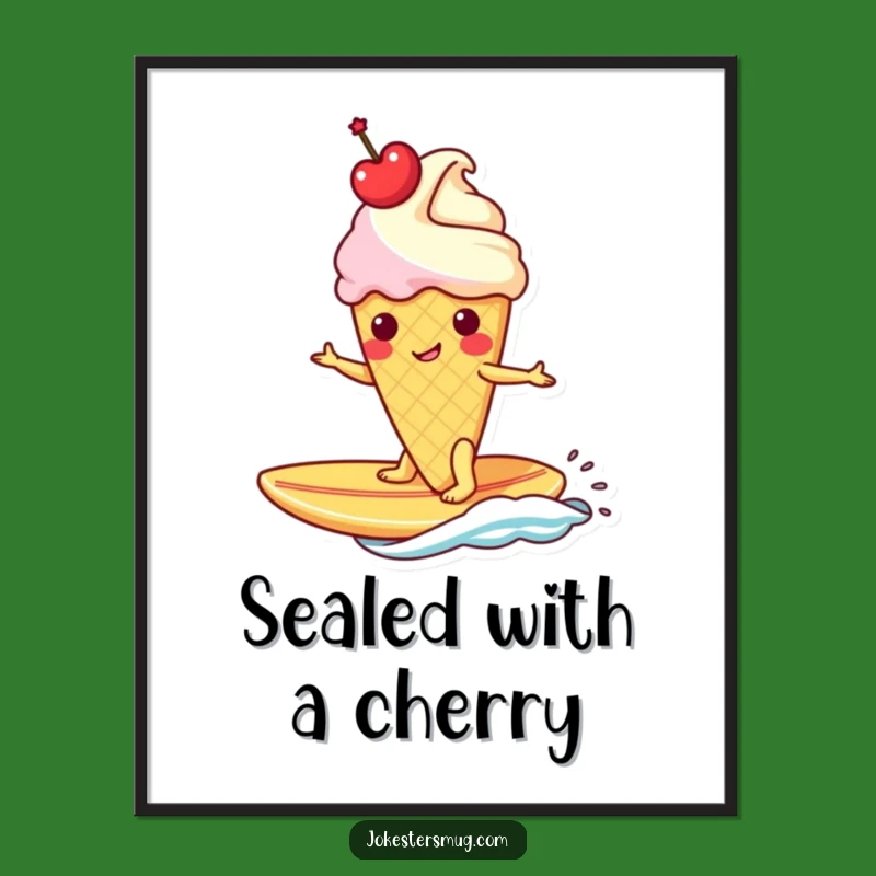 Funny Ice Cream Banana Surfboard Digital Art: Instant Tropical Laughs