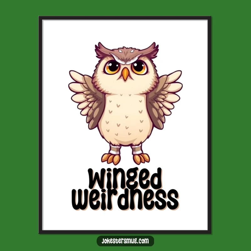 Funny Confused Owl Wing Socks Digital Art - Whimsical Wall Decor, Hilarious Gift