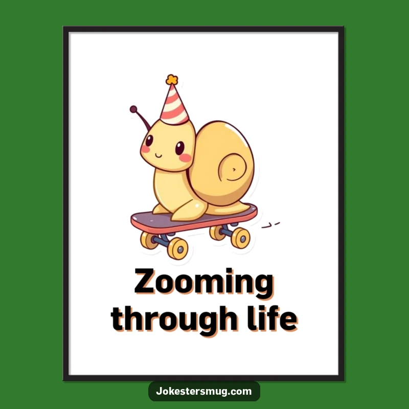 Funny Snail Skateboard Digital Art: Party Zoom Print, Hilarious Wall Decor Download