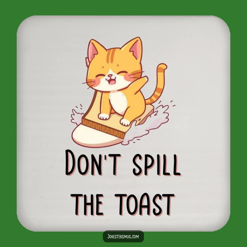 Funny Cat Surfing Coaster: Protect Surfaces from Toast Wipeouts!