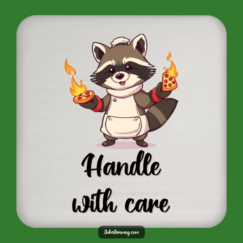 Funny Raccoon Pizza Drink Coaster: Protect Surfaces with Flaming Juggler's Charm