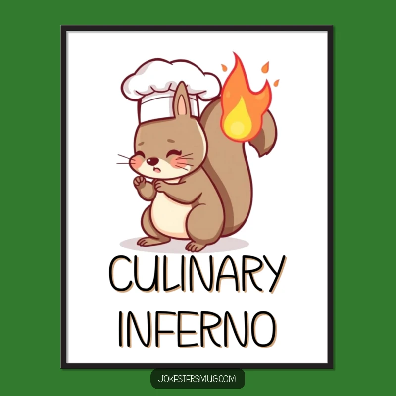 Funny Squirrel Fire Poster - Hilarious Chef Squirrel Art Print, Funny Gift
