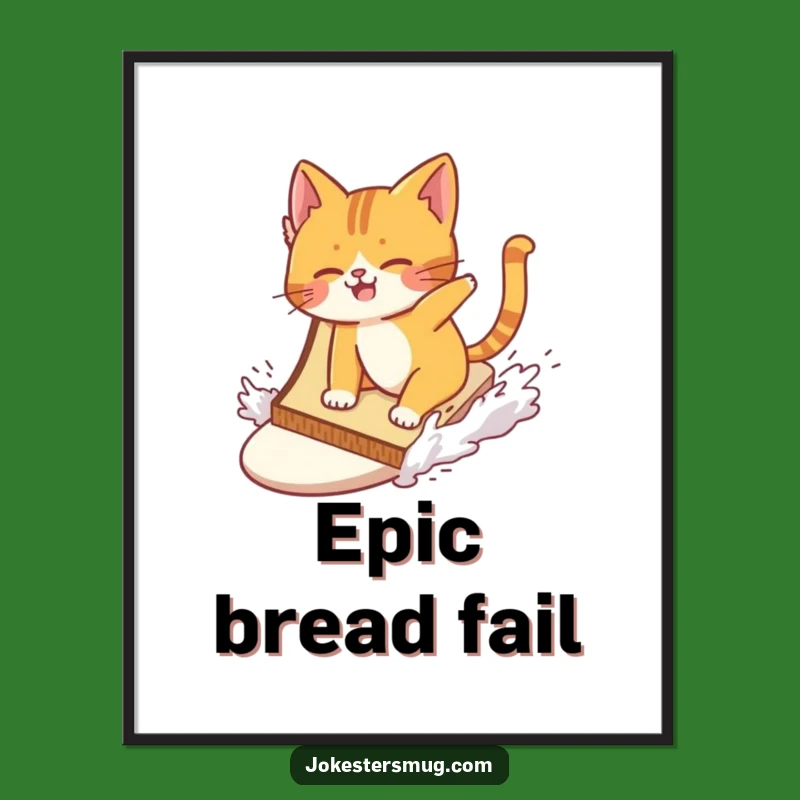 Funny Cat Surfing Poster: Epic Toast Wipeout Art, Perfect Gift!