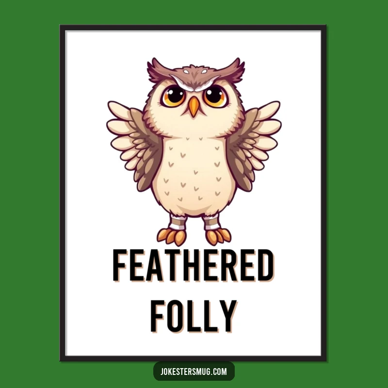 Funny Confused Owl Wing Socks Poster - Whimsical Wall Art, Hilarious Gift