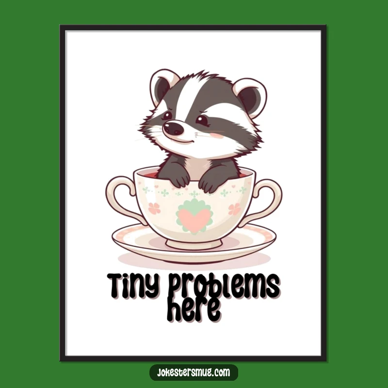 Funny Bewildered Badger Teacup Poster - Adorable Wall Art, Hilarious Gift