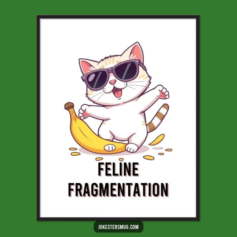 Funny Cat Sunglasses Poster: Banana Peel Trip Art for Comical Decor