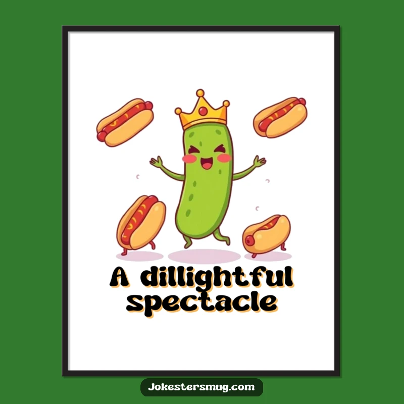 Funny Pickle Juggling Poster, Royal Hot Dog Art, Hilarious Kitchen Decor