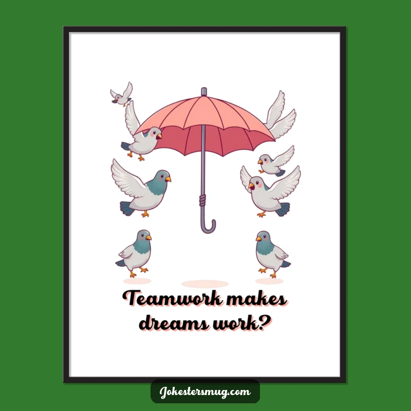 Funny Pigeon Umbrella Poster, Flock Chaos Art, Hilarious Home Decor
