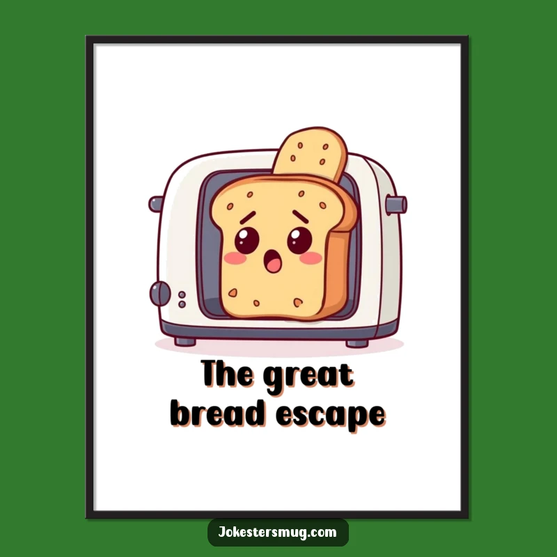 Funny Toaster Escape Bread Poster: Hilarious Art for Your Kitchen Walls
