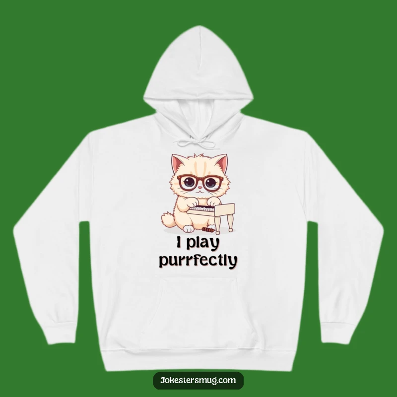 Funny Cat Piano Hoodie: Cozy Fluffy Glasses Player, Humorous Gift for Music Lovers