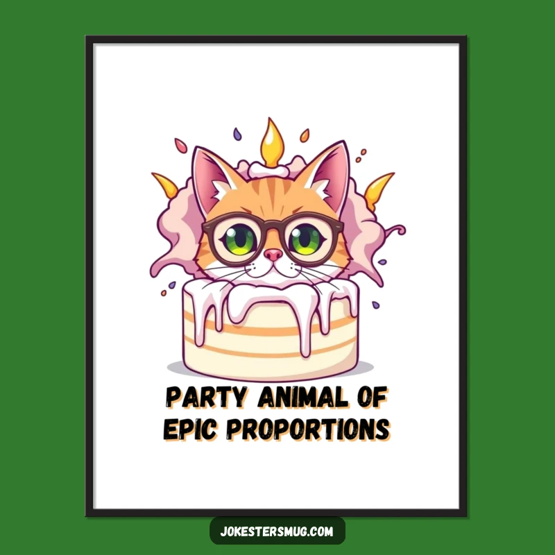 Funny Free Printable Wall Art: Cat & Exploding Cake, Quirky Downloadable Art for Walls