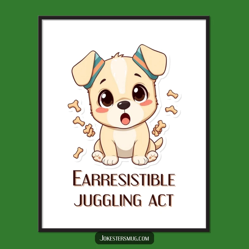 Funny Free Printable Wall Art: Juggling Puppy Surprise, Downloadable Dog Decor Gift