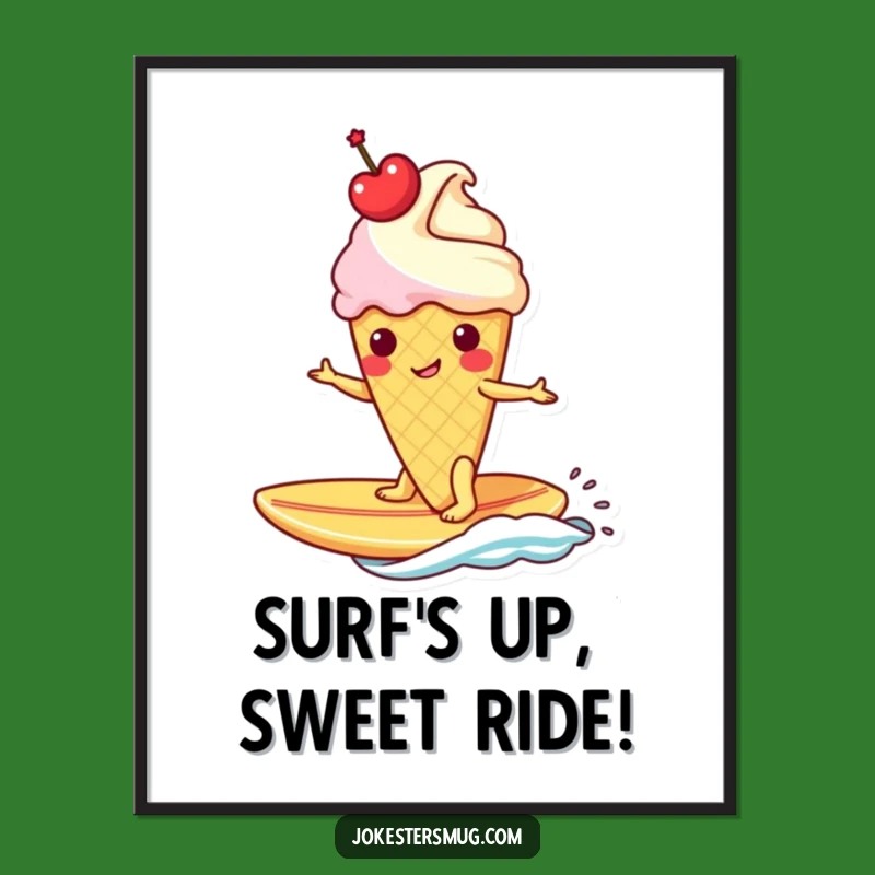 Funny Free Printable Wall Art: Ice Cream Cone Surfer - Cool DIY Downloadable Decor