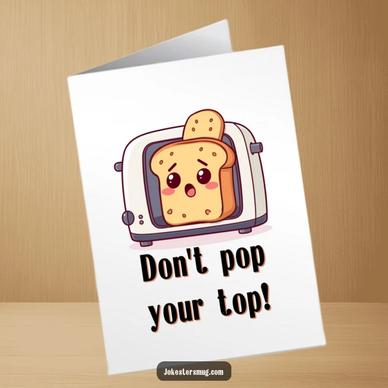 Funny Free Printable Birthday Card: A surprised loaf of bread dramatically escapes a toaster, perfect for a humorous birthday greeting.