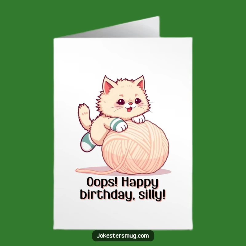 Free Printable Funny Cat Birthday Card: Mismatched Socks Yarn Trip Downloadable