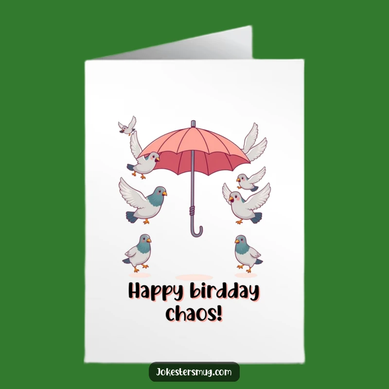 Funny Free Printable Birthday Card: Pigeons vs. Umbrella Chaos, Hilarious Downloadable Gift