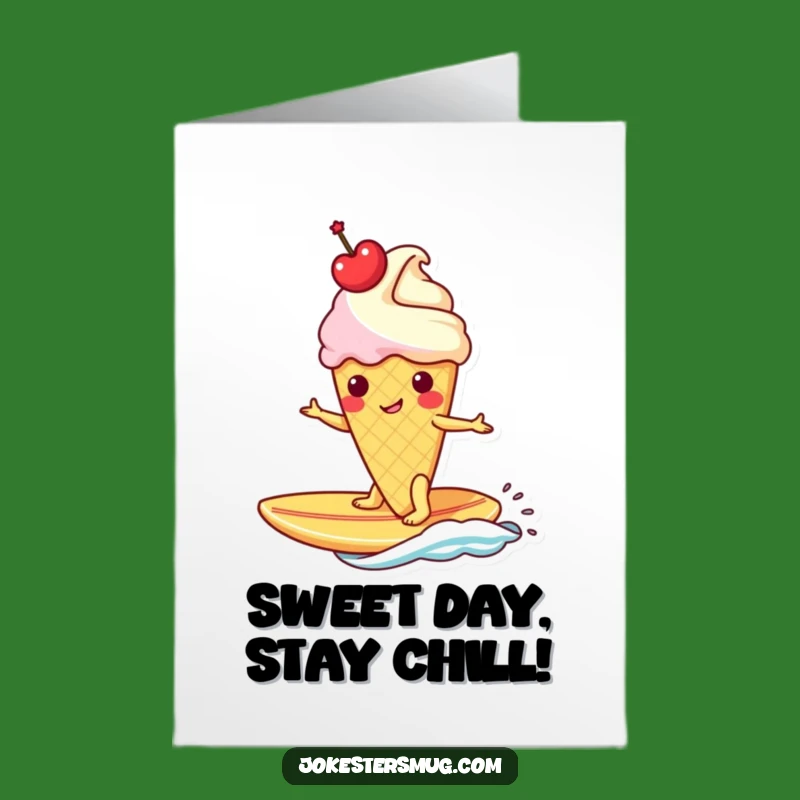 Free Printable Birthday Card: Smiling Ice Cream Cone Surfer - Funny DIY Downloadable Gift