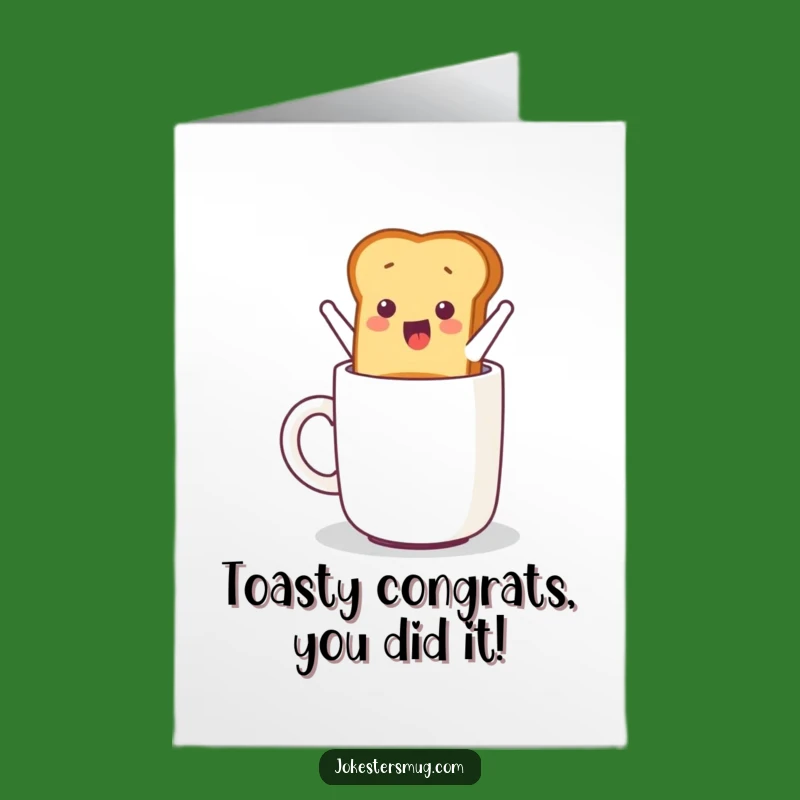 Free Printable Congrats Card: Jumping Toast Mug - Funny Downloadable Celebration