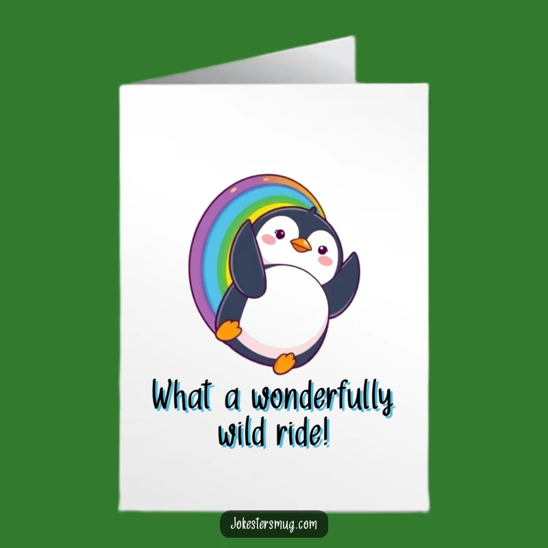 Free Printable Congratulations Card: Penguin Rainbow Surprise Funny Downloadable Gift