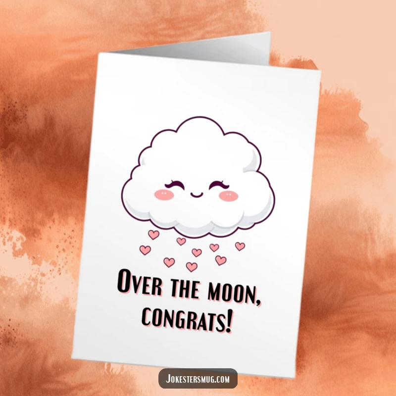 Funny Free Printable Congratulations Card depicting a fluffy cloud winking and raining small hearts.