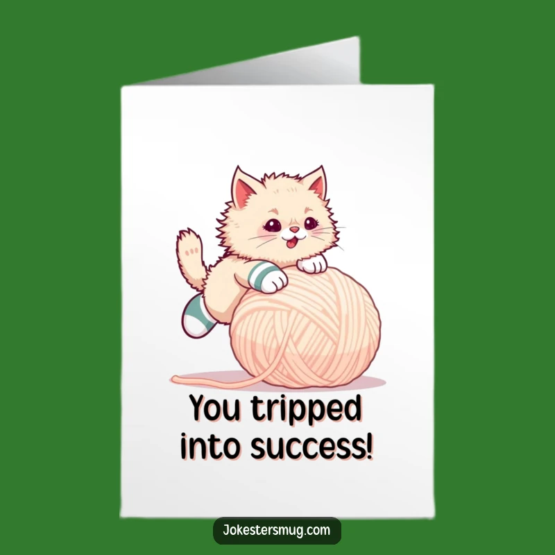 Free Printable Funny Cat Congratulations Card: Mismatched Socks Yarn Mishap Downloadable