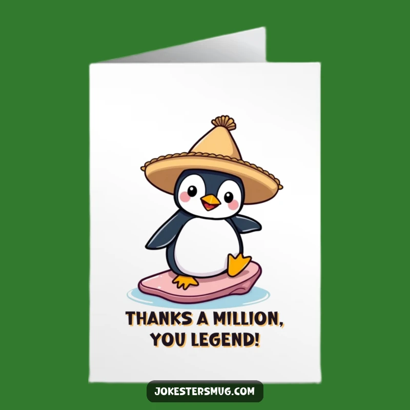 Free Printable Funny Penguin Surfer Thank You Card - Downloadable Gratitude!