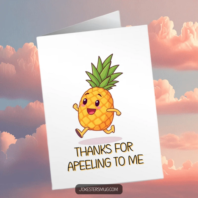 Funny Free Printable Thank You Card: A pineapple with tiny legs running a marathon, humorously symbolizing a long journey or effort.