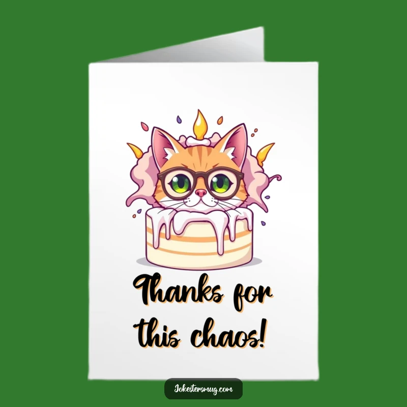 Funny Free Printable Thank You Card: Cat & Exploding Cake, Humorous Downloadable Appreciation
